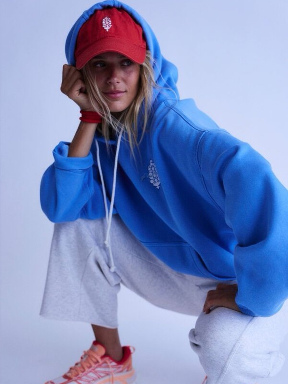 NWT FREE PEOPLE MOVEMENT Final Call Logo Hoodie | Riviera Blue Combo MSRP $98
